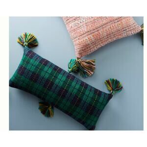 Anthropologie Valentina lumbar GREEN tassel Pillow. NEW